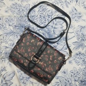 Black and Pink Floral Crossbody Purse